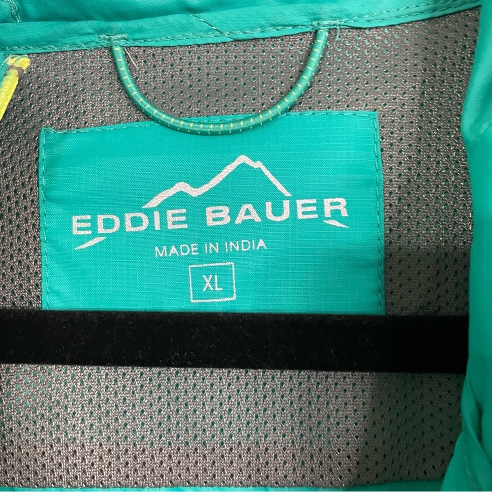 Eddie Bauer mens Teal Windbreaker Jacket with Yellow Accents XL lightweight - Picture 4 of 7